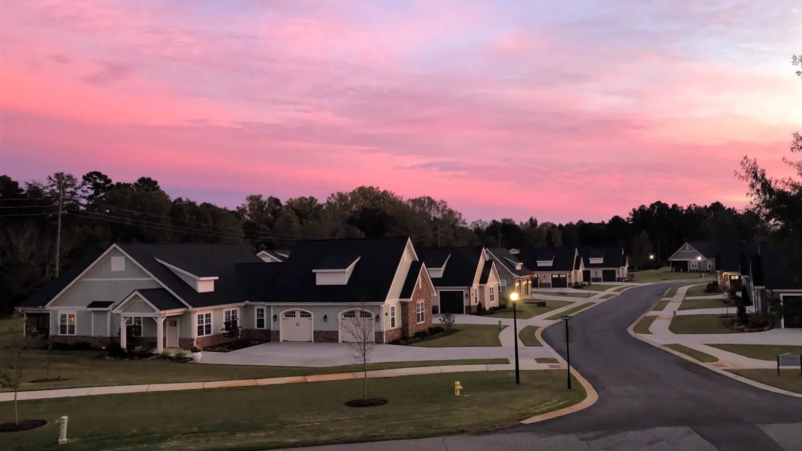 neighborhood at sunset