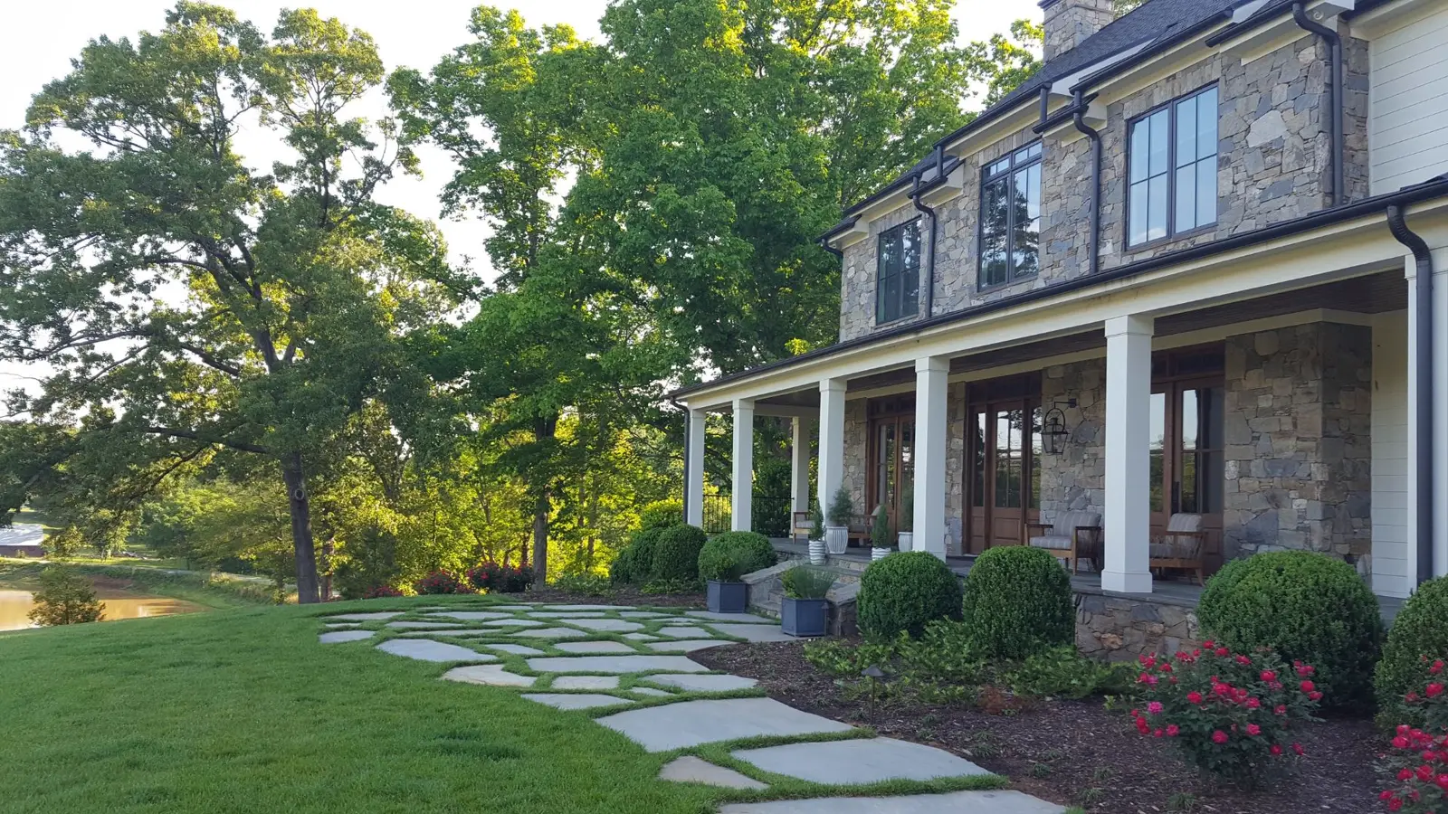 house with stone walkway